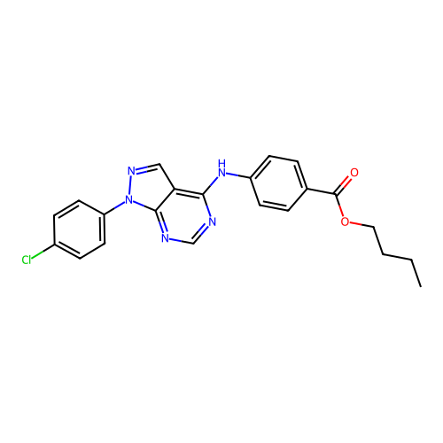 butyl 4-{[1-(4-chlorophenyl)-1H-pyrazolo[3,4-d]pyrimidin-4-yl]amino}benzoate structure