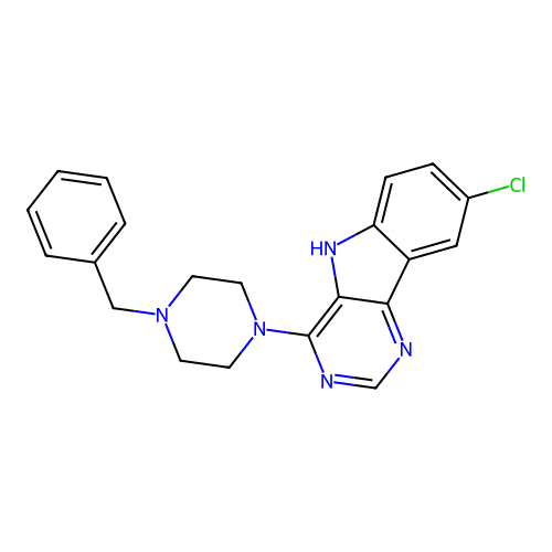 4-(4-benzylpiperazin-1-yl)-8-chloro-5H-pyrimido[5,4-b]indole structure