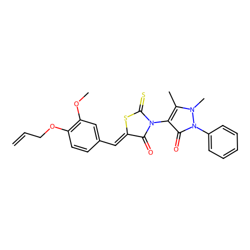 (5Z)-3-(1,5-dimethyl-3-oxo-2-phenyl-2,3-dihydro-1H-pyrazol-4-yl)-5-[3-methoxy-4-(prop-2-en-1-yloxy)benzylidene]-2-thioxo-1,3-thiazolidin-4-one structure