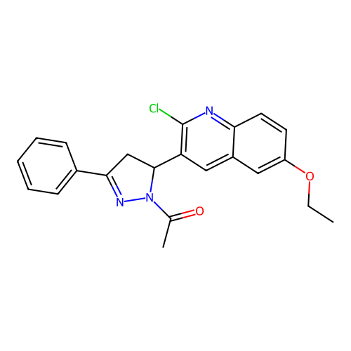 1-(5-(2-chloro-6-ethoxyquinolin-3-yl)-3-phenyl-4,5-dihydro-1H-pyrazol-1-yl)ethanone structure