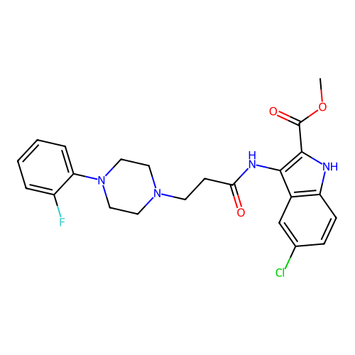 Methyl 5-chloro-3-[3-[4-(2-fluorophenyl)piperazin-1-yl]propanoylamino]-1H-indole-2-carboxylate structure