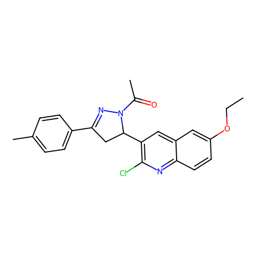 1-(5-(2-chloro-6-ethoxyquinolin-3-yl)-3-(p-tolyl)-4,5-dihydro-1H-pyrazol-1-yl)ethanone structure