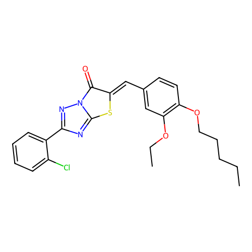(Z)-2-(2-chlorophenyl)-5-(3-ethoxy-4-(pentyloxy)benzylidene)thiazolo[3,2-b][1,2,4]triazol-6(5H)-one structure