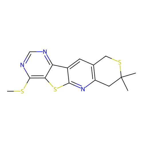 8,8-dimethyl-4-(methylsulfanyl)-7,10-dihydro-8H-thiopyrano[3'',4'':5',6']pyrido[3',2':4,5]thieno[3,2-d]pyrimidine structure