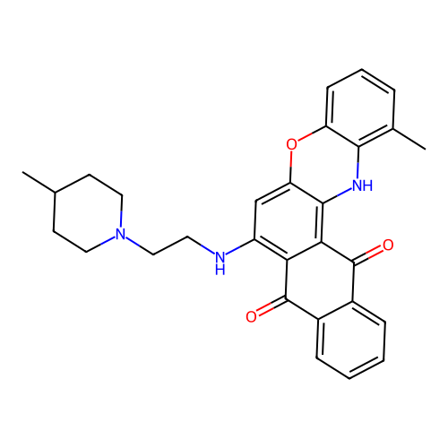 1-methyl-7-((2-(4-methylpiperidin-1-yl)ethyl)amino)-8H-naphtho[2,3-a]phenoxazine-8,13(14H)-dione structure
