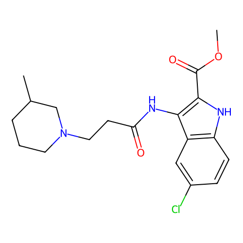 methyl 5-chloro-3-(3-(3-methylpiperidin-1-yl)propanamido)-1H-indole-2-carboxylate structure
