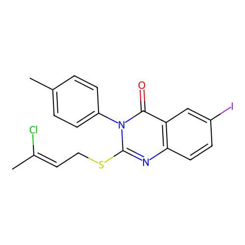 2-((3-chlorobut-2-en-1-yl)thio)-6-iodo-3-(p-tolyl)quinazolin-4(3H)-one structure