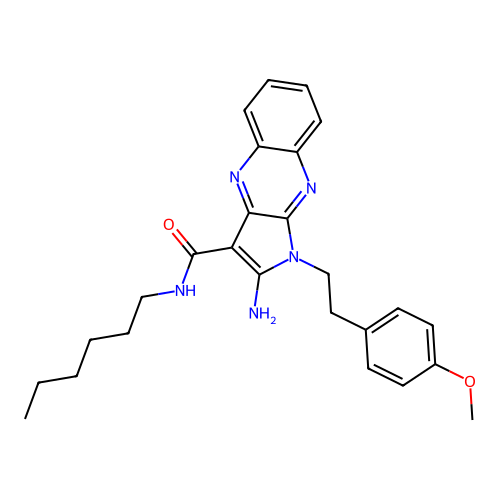 2-amino-N-hexyl-1-(4-methoxyphenethyl)-1H-pyrrolo[2,3-b]quinoxaline-3-carboxamide structure