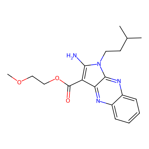 2-methoxyethyl 2-amino-1-(3-methylbutyl)-1H-pyrrolo[2,3-b]quinoxaline-3-carboxylate structure