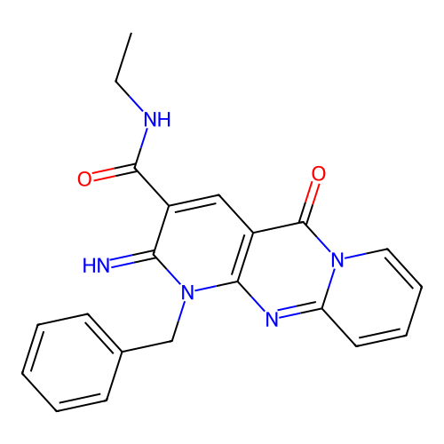 N-ethyl[2-imino-5-oxo-1-benzyl(1,6-dihydropyridino[1,2-a]pyridino[2,3-d]pyrimi din-3-yl)]carboxamide structure