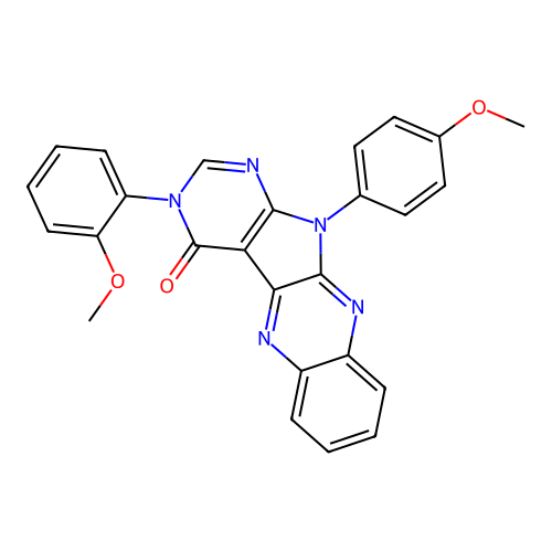 3-(2-methoxyphenyl)-11-(4-methoxyphenyl)-3,11-dihydro-4H-pyrimido[5',4':4,5]pyrrolo[2,3-b]quinoxalin-4-one structure