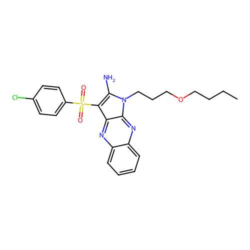 1-(3-butoxypropyl)-3-((4-chlorophenyl)sulfonyl)-1H-pyrrolo[2,3-b]quinoxalin-2-amine structure