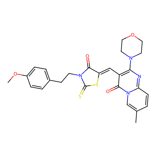 3-[(Z)-{3-[2-(4-methoxyphenyl)ethyl]-4-oxo-2-thioxo-1,3-thiazolidin-5-ylidene}methyl]-7-methyl-2-(morpholin-4-yl)-4H-pyrido[1,2-a]pyrimidin-4-one structure