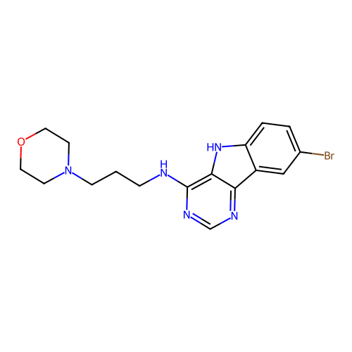 8-bromo-N-[3-(morpholin-4-yl)propyl]-5H-pyrimido[5,4-b]indol-4-amine structure