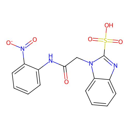 1-{2-[(2-nitrophenyl)amino]-2-oxoethyl}-1H-benzimidazole-2-sulfonic acid structure
