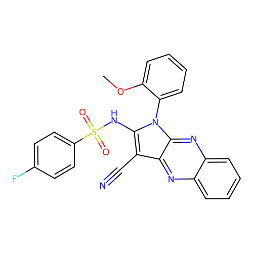 N-[3-cyano-1-(2-methoxyphenyl)pyrrolo[3,2-b]quinoxalin-2-yl]-4-fluorobenzenesulfonamide structure
