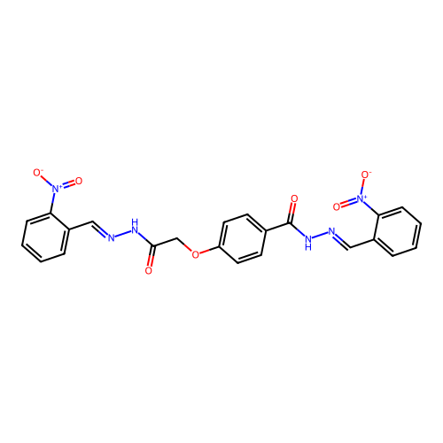 (E)-N'-(2-nitrobenzylidene)-4-(2-((E)-2-(2-nitrobenzylidene)hydrazinyl)-2-oxoethoxy)benzohydrazide structure