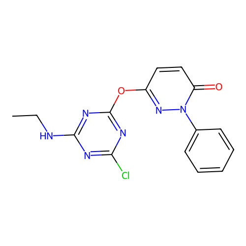 6-((4-chloro-6-(ethylamino)-1,3,5-triazin-2-yl)oxy)-2-phenylpyridazin-3(2H)-one structure