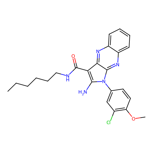 2-amino-1-(3-chloro-4-methoxyphenyl)-N-hexyl-1H-pyrrolo[2,3-b]quinoxaline-3-carboxamide structure