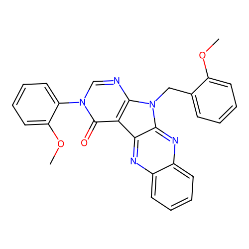 11-(2-methoxybenzyl)-3-(2-methoxyphenyl)-3,11-dihydro-4H-pyrimido[5',4':4,5]pyrrolo[2,3-b]quinoxalin-4-one structure