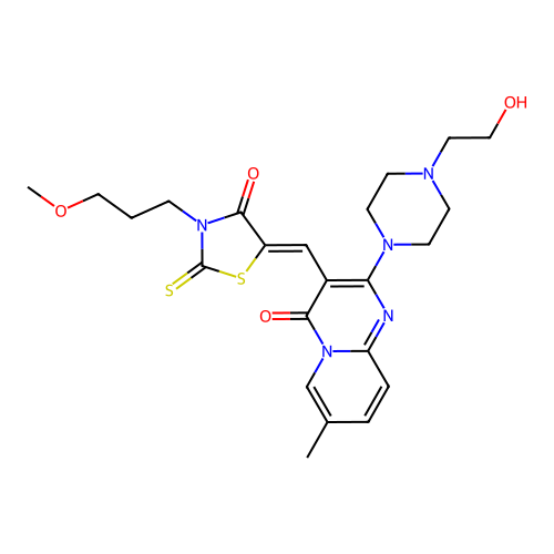 (Z)-5-((2-(4-(2-hydroxyethyl)piperazin-1-yl)-7-methyl-4-oxo-4H-pyrido[1,2-a]pyrimidin-3-yl)methylene)-3-(3-methoxypropyl)-2-thioxothiazolidin-4-one structure