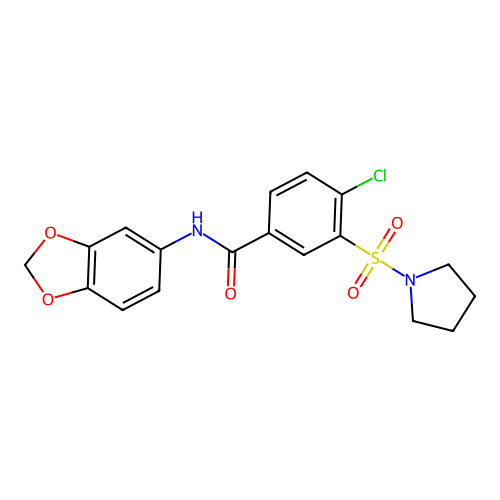 N-(1,3-benzodioxol-5-yl)-4-chloro-3-(pyrrolidin-1-ylsulfonyl)benzamide structure