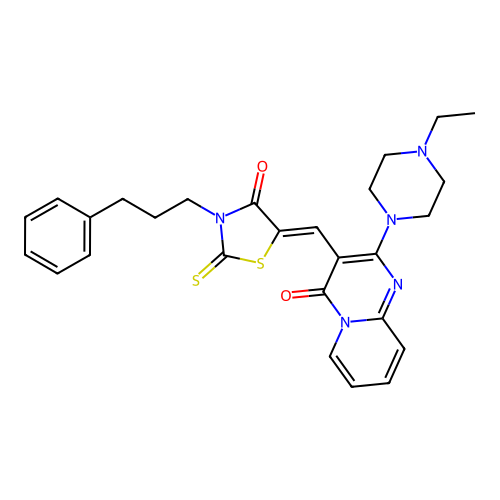 2-(4-ethylpiperazin-1-yl)-3-{(Z)-[4-oxo-3-(3-phenylpropyl)-2-thioxo-1,3-thiazolidin-5-ylidene]methyl}-4H-pyrido[1,2-a]pyrimidin-4-one structure