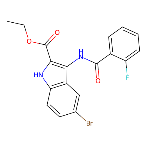ethyl 5-bromo-3-{[(2-fluorophenyl)carbonyl]amino}-1H-indole-2-carboxylate structure