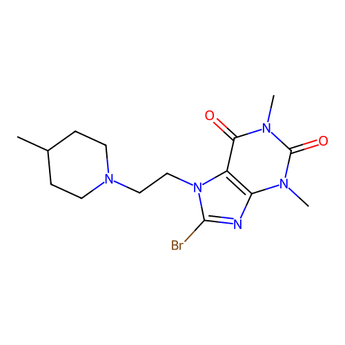 8-bromo-1,3-dimethyl-7-[2-(4-methyl-1-piperidyl)ethyl]purine-2,6-dione structure