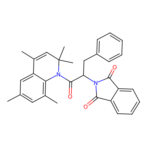 2-[1-oxo-1-(2,2,4,6,8-pentamethylquinolin-1-yl)-3-phenylpropan-2-yl]isoindole-1,3-dione structure