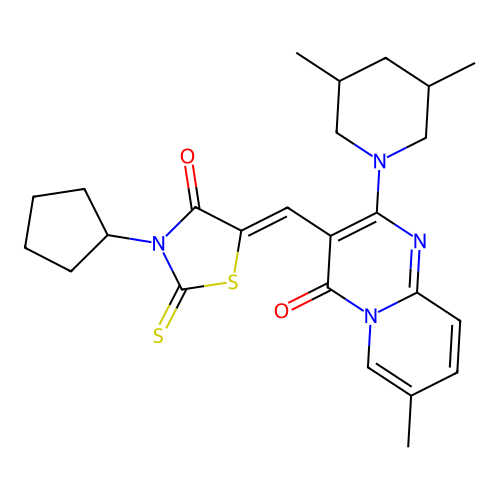 (Z)-3-cyclopentyl-5-((2-(3,5-dimethylpiperidin-1-yl)-7-methyl-4-oxo-4H-pyrido[1,2-a]pyrimidin-3-yl)methylene)-2-thioxothiazolidin-4-one structure