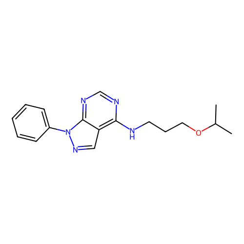 1-phenyl-N-(3-propan-2-yloxypropyl)-4-pyrazolo[3,4-d]pyrimidinamine structure