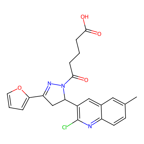 5-(5-(2-chloro-6-methylquinolin-3-yl)-3-(furan-2-yl)-4,5-dihydro-1H-pyrazol-1-yl)-5-oxopentanoic acid structure