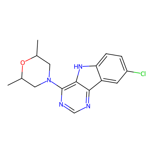 4-(8-chloro-5H-pyrimido[5,4-b]indol-4-yl)-2,6-dimethylmorpholine structure