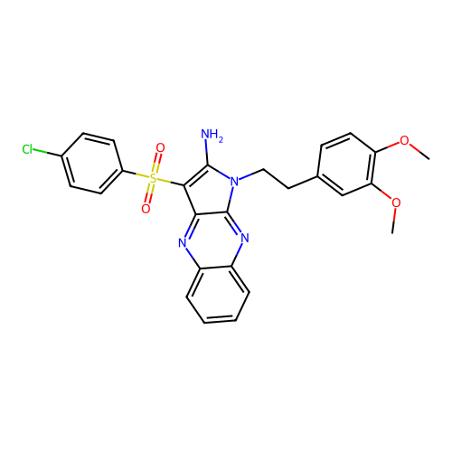 3-((4-chlorophenyl)sulfonyl)-1-(3,4-dimethoxyphenethyl)-1H-pyrrolo[2,3-b]quinoxalin-2-amine structure