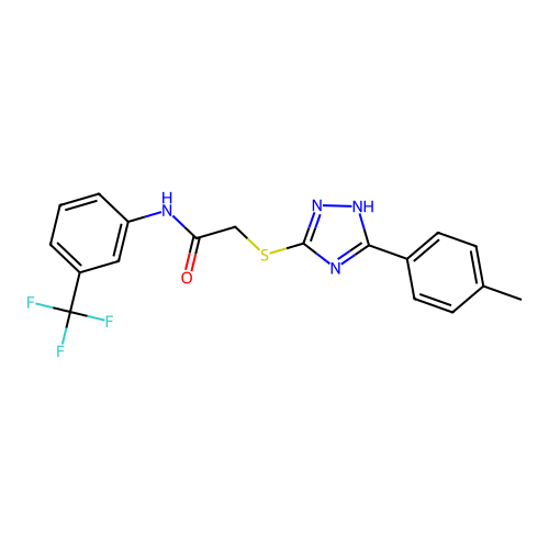 2-((5-(p-tolyl)-1H-1,2,4-triazol-3-yl)thio)-N-(3-(trifluoromethyl)phenyl)acetamide structure