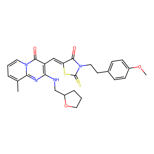 (Z)-3-(4-methoxyphenethyl)-5-((9-methyl-4-oxo-2-(((tetrahydrofuran-2-yl)methyl)amino)-4H-pyrido[1,2-a]pyrimidin-3-yl)methylene)-2-thioxothiazolidin-4-one structure