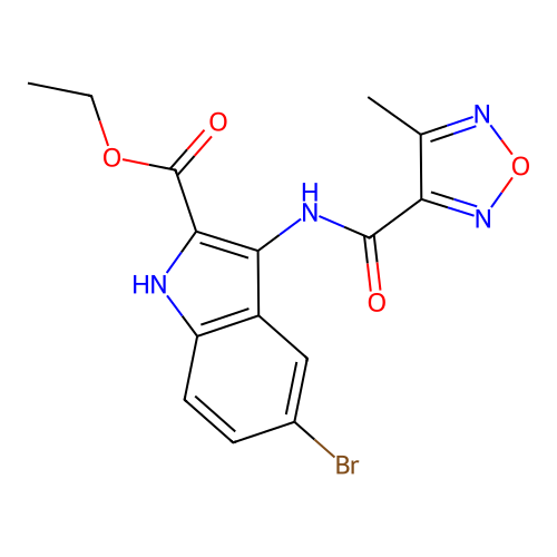 ethyl 5-bromo-3-(4-methyl-1,2,5-oxadiazole-3-carboxamido)-1H-indole-2-carboxylate structure