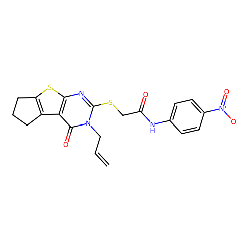 2-((3-allyl-4-oxo-4,5,6,7-tetrahydro-3H-cyclopenta[4,5]thieno[2,3-d]pyrimidin-2-yl)thio)-N-(4-nitrophenyl)acetamide structure