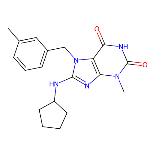 8-(cyclopentylamino)-3-methyl-7-(3-methylbenzyl)-1H-purine-2,6(3H,7H)-dione structure