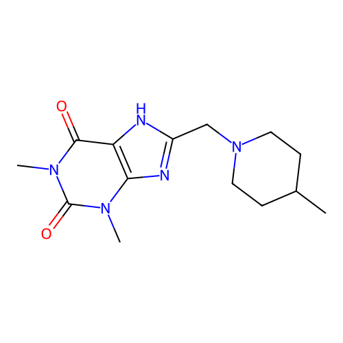 1,3-Dimethyl-8-[(4-methylpiperidyl)methyl]-1,3,7-trihydropurine-2,6-dione structure