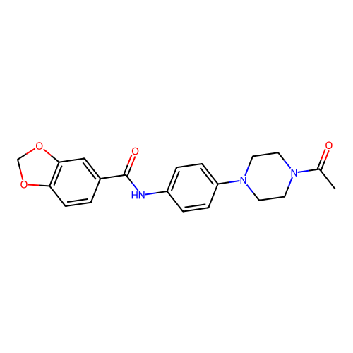 N-[4-(4-acetylpiperazin-1-yl)phenyl]-1,3-benzodioxole-5-carboxamide structure