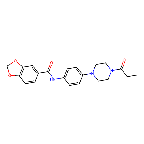 N-[4-(4-propanoylpiperazin-1-yl)phenyl]-1,3-benzodioxole-5-carboxamide structure