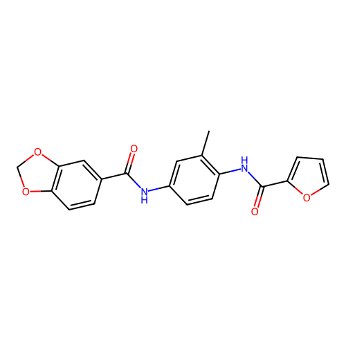 N-[4-(furan-2-carbonylamino)-3-methylphenyl]-1,3-benzodioxole-5-carboxamide structure