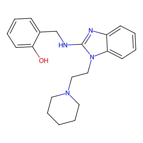 2-(((1-(2-(piperidin-1-yl)ethyl)-1H-benzo[d]imidazol-2-yl)amino)methyl)phenol structure