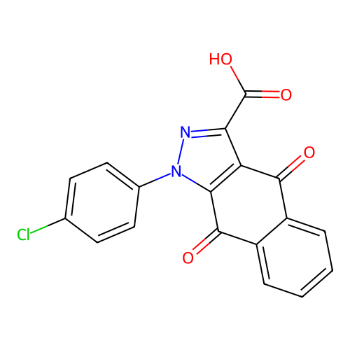 1-(4-chlorophenyl)-4,9-dioxo-4,9-dihydro-1H-benzo[f]indazole-3-carboxylic acid structure