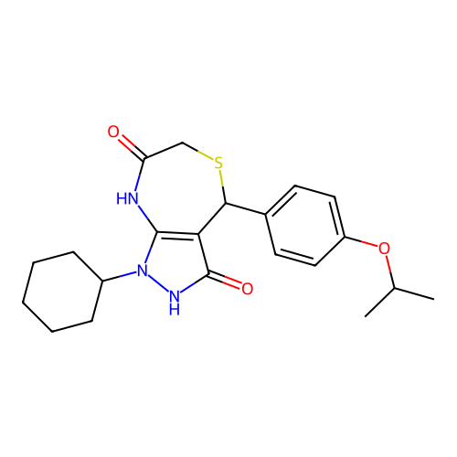 1-cyclohexyl-3-hydroxy-4-(4-isopropoxyphenyl)-6,8-dihydro-1H-pyrazolo[3,4-e][1,4]thiazepin-7(4H)-one structure