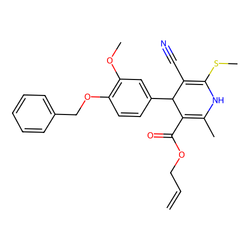 allyl 4-(4-(benzyloxy)-3-methoxyphenyl)-5-cyano-2-methyl-6-(methylthio)-1,4-dihydropyridine-3-carboxylate structure