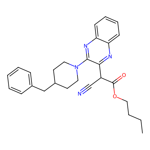 Butyl [3-(4-benzylpiperidin-1-yl)quinoxalin-2-yl](cyano)acetate structure