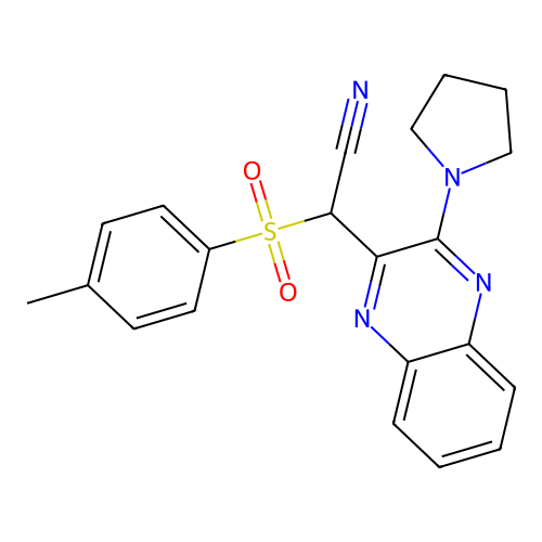 2-(4-Methylphenyl)sulfonyl-2-(3-pyrrolidin-1-ylquinoxalin-2-yl)acetonitrile structure